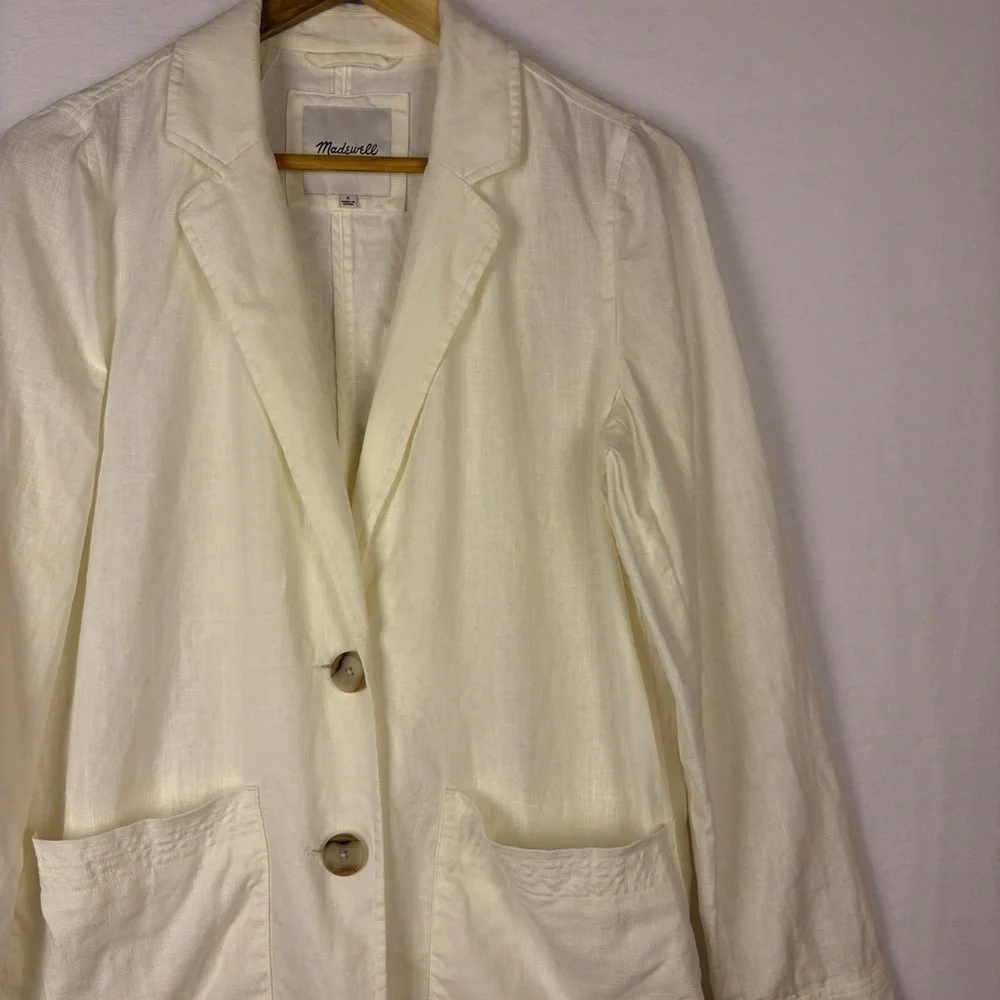 Madewell White 100% Linen Blazer Relaxed Boyfriend Style